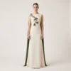 فستان سهرة كريب مطرز بتفاصيل أوراق أنيقة lool store dress L10013