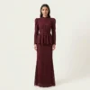 طقم فستان دانتيل عودي فخم بأكمام طويلة وقصة بيبلم lool store dress L10016