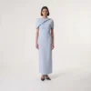 فستان سهرة سماوي ناعم بقصة كاب هندسية راقية lool store dress L10018