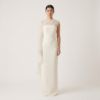 فستان سهرة كريب عاجي ناعم بوشاح شيفون جانبي lool store dress L10024