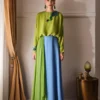 فستان كريب سهرة طويل بألوان متداخلة وتطريز ثلاثي الأبعاد lool store dress L10027
